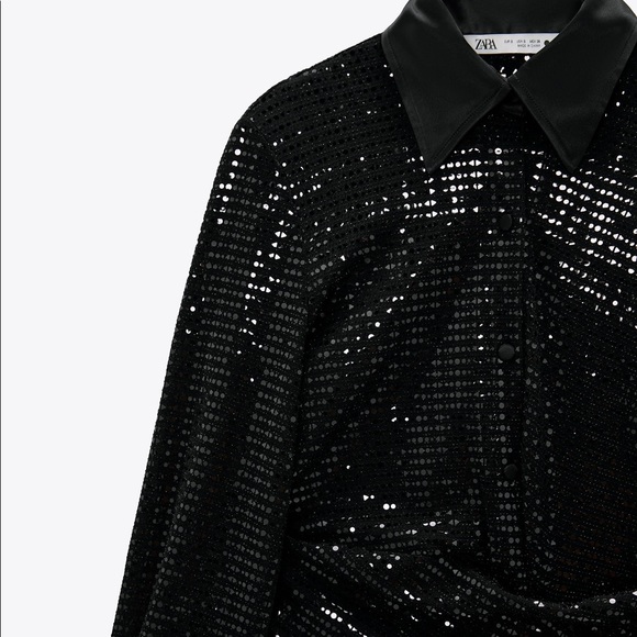 ZARA Black Sparkly Shirt ‎ Long Sleeve Dress - Picture 5 of 7